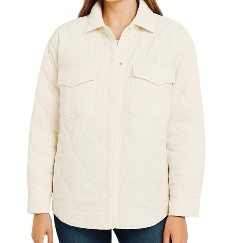 Bagatelle NY Quilted Nylon Off White Cream Snap Front Field Jacket L